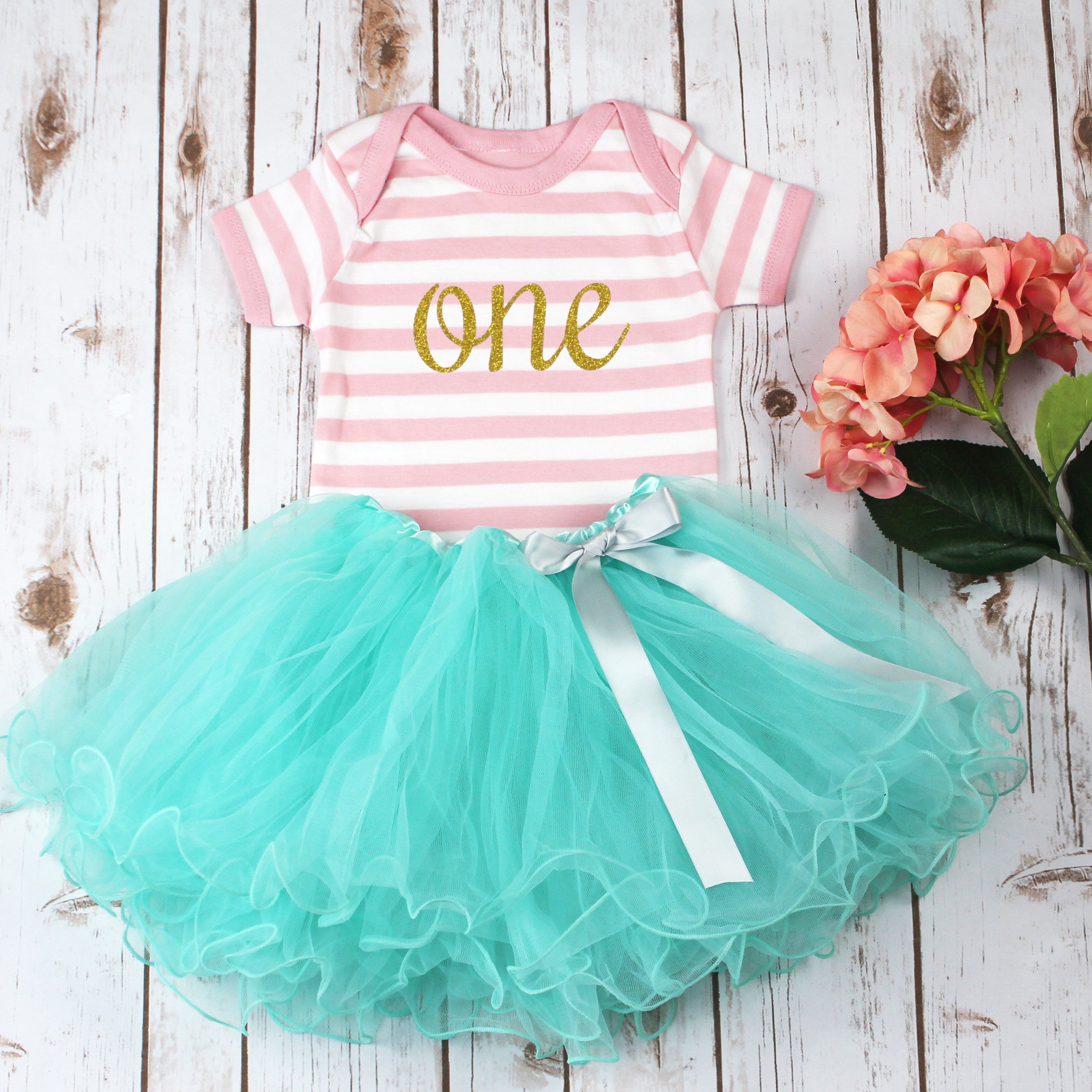 First Birthday Stripey Pink Tutu Outfit by Betty Bramble