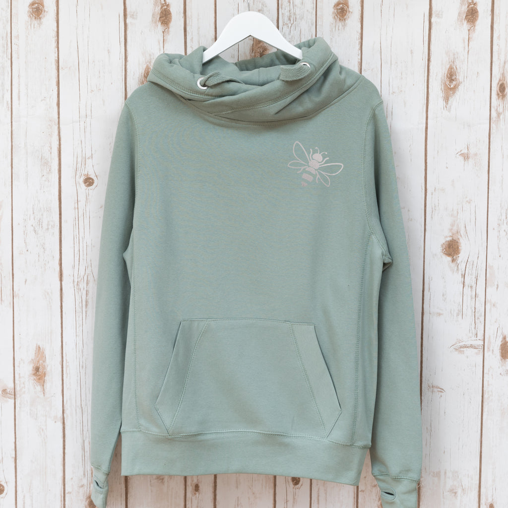 Sage Green Silver Bumble Bee Cowl Neck Sweatshirt