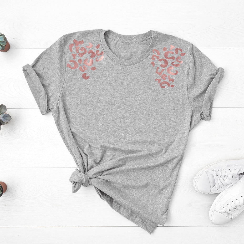 Leopard Print Placement T-Shirt in Rose Gold