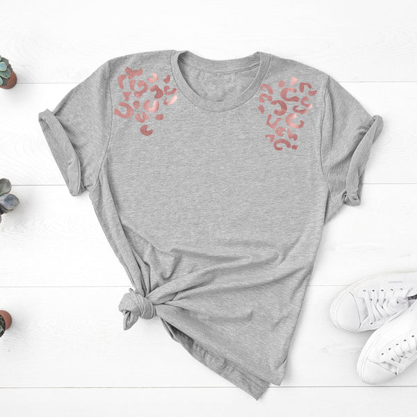 Leopard Print Placement T-Shirt in Rose Gold