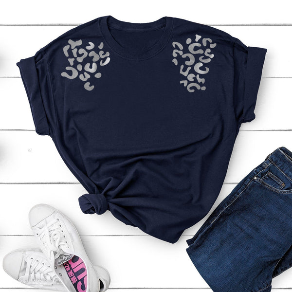 Leopard Print Placement T-Shirt in Silver