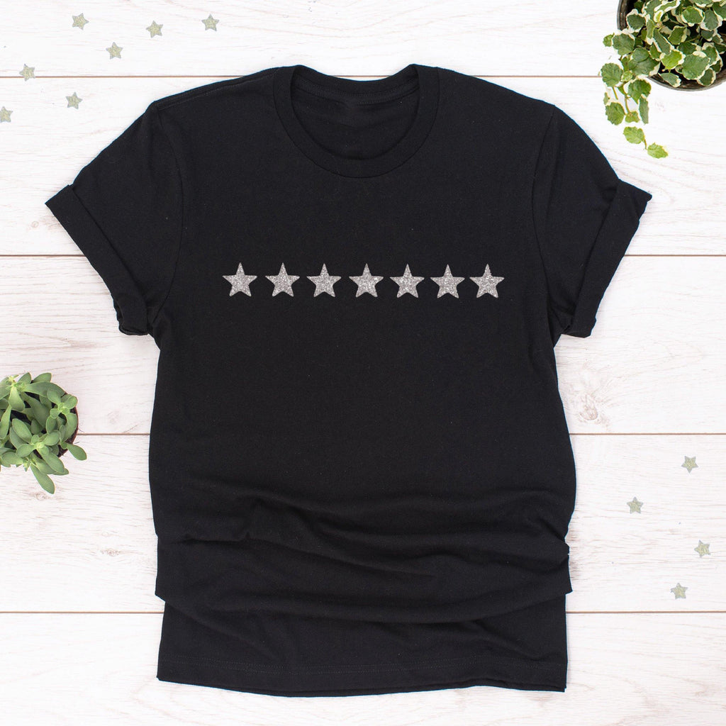 Ladies Silver Glitter Mini Stars Black T Shirt - Express Delivery Available At Betty Bramble