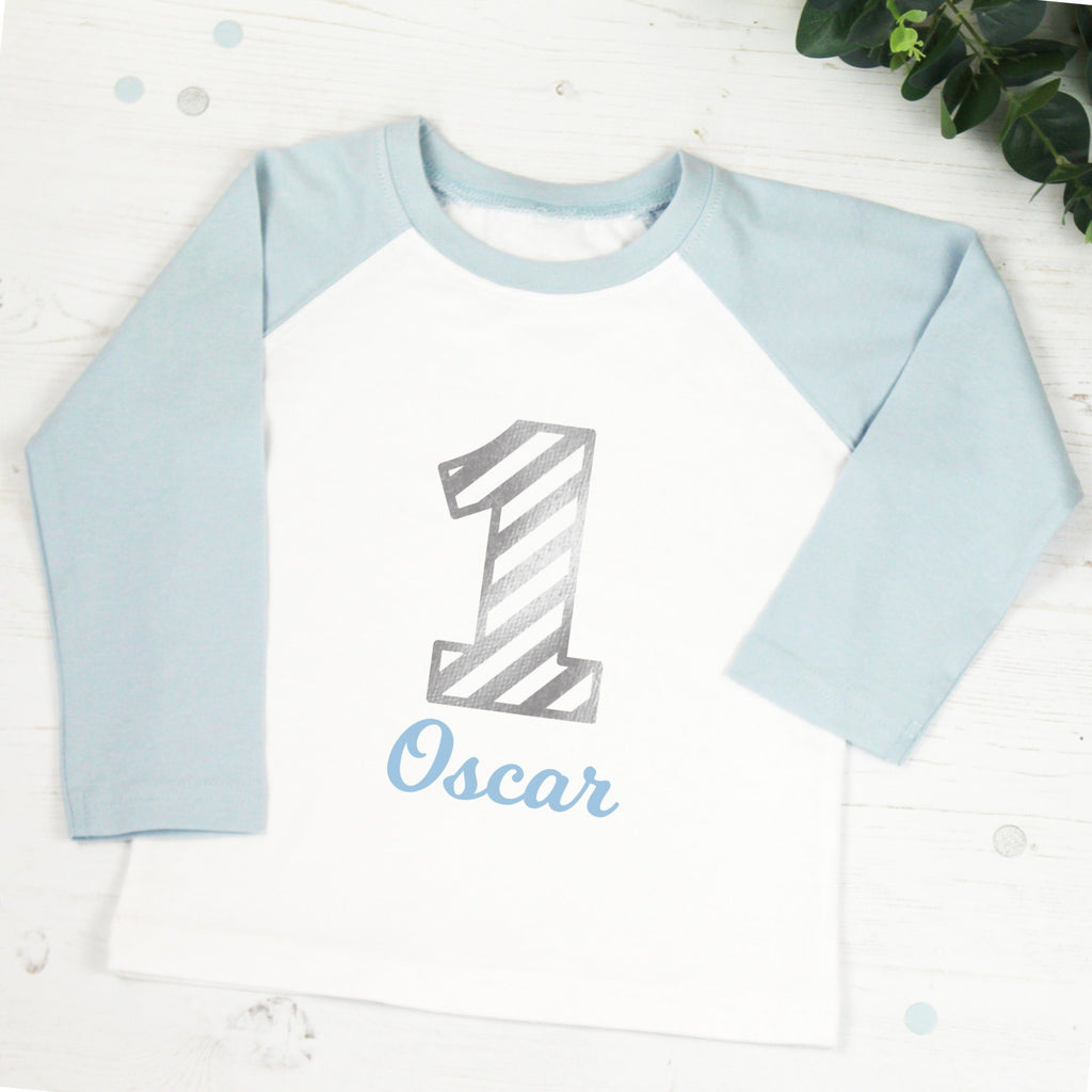 Personalised First Birthday T Shirt in Light Blue, - Betty Bramble