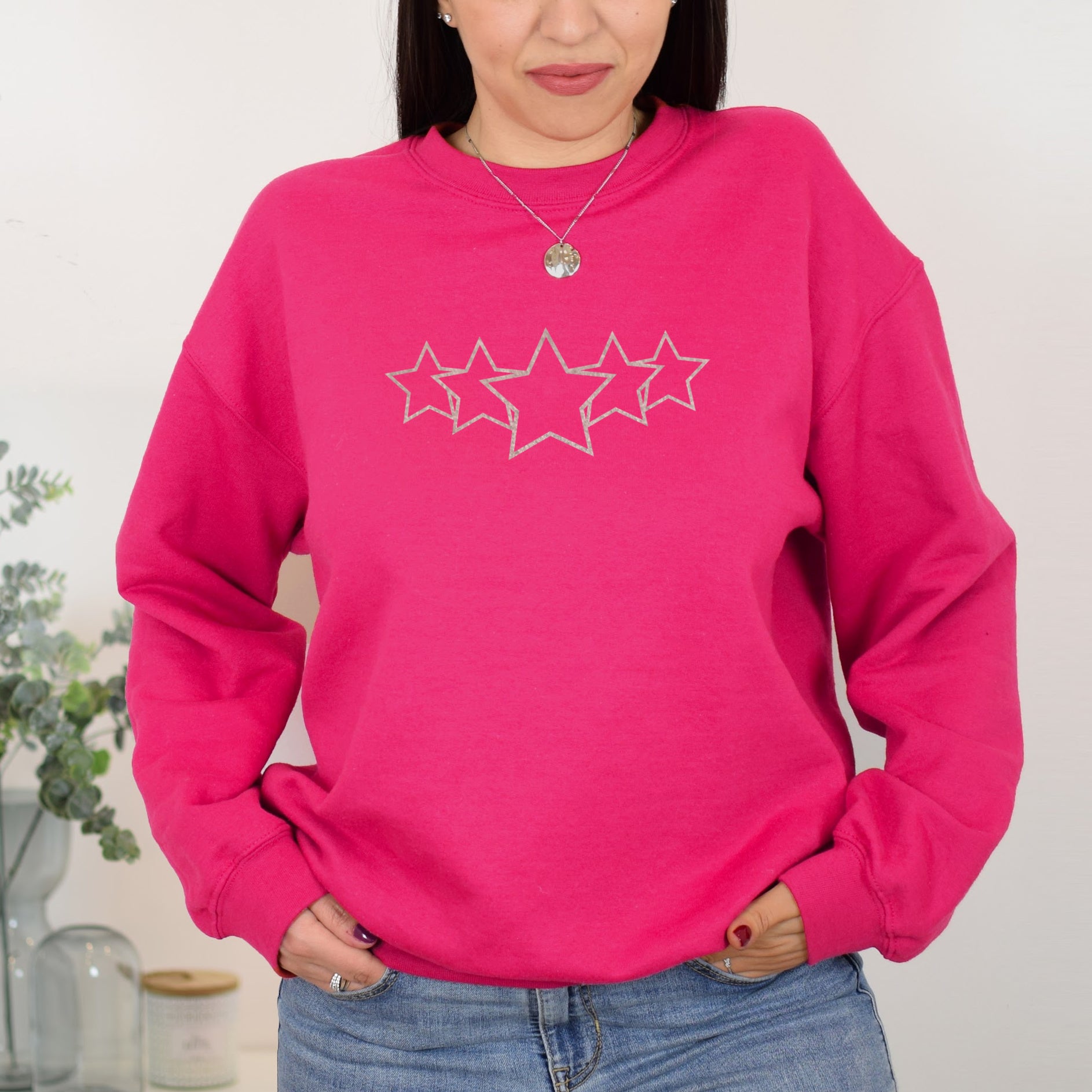 Stargazer Neon Pink Ladies Sweatshirt - Ladies Neon Star