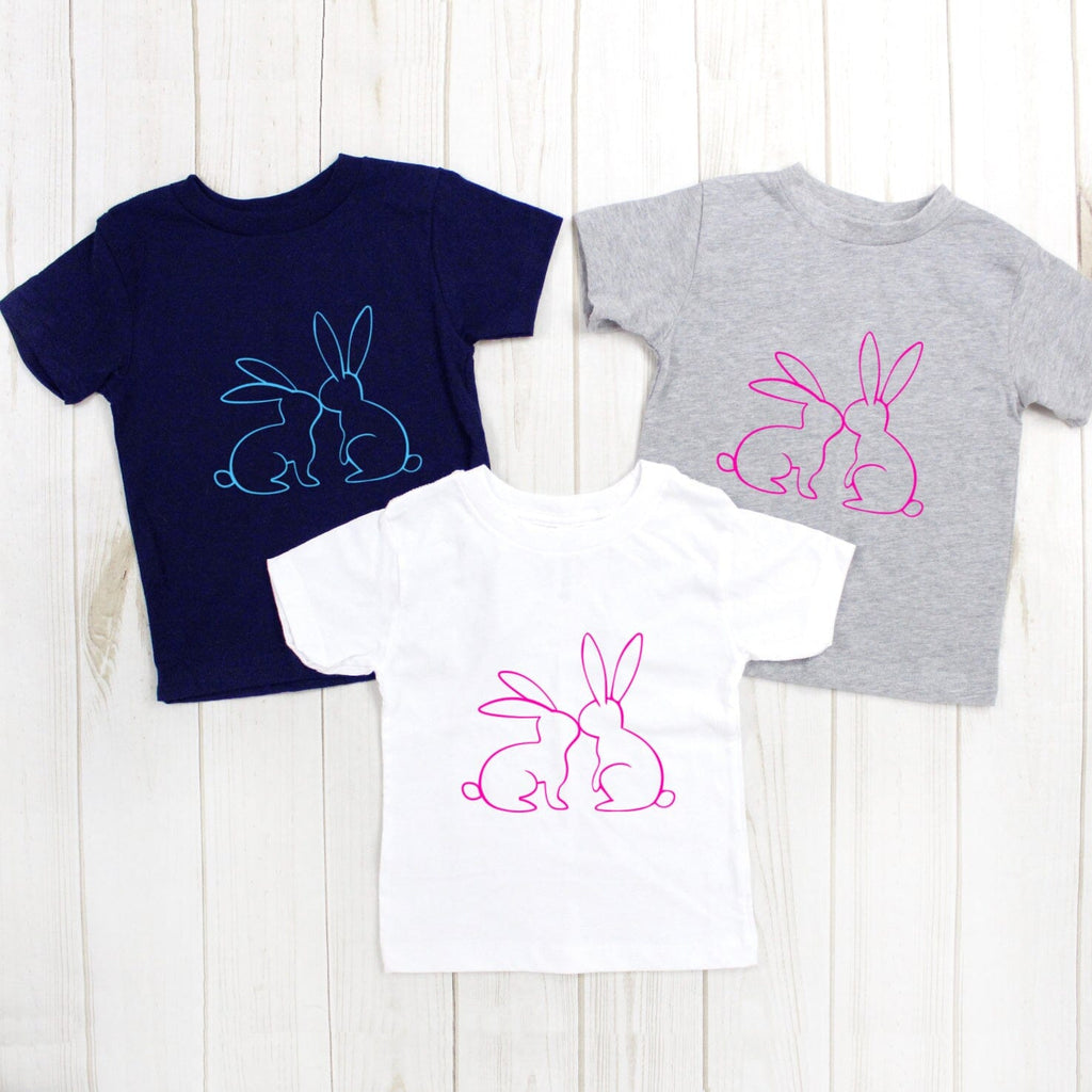 Kissing Bunny Outline Rabbits Children's T Shirt