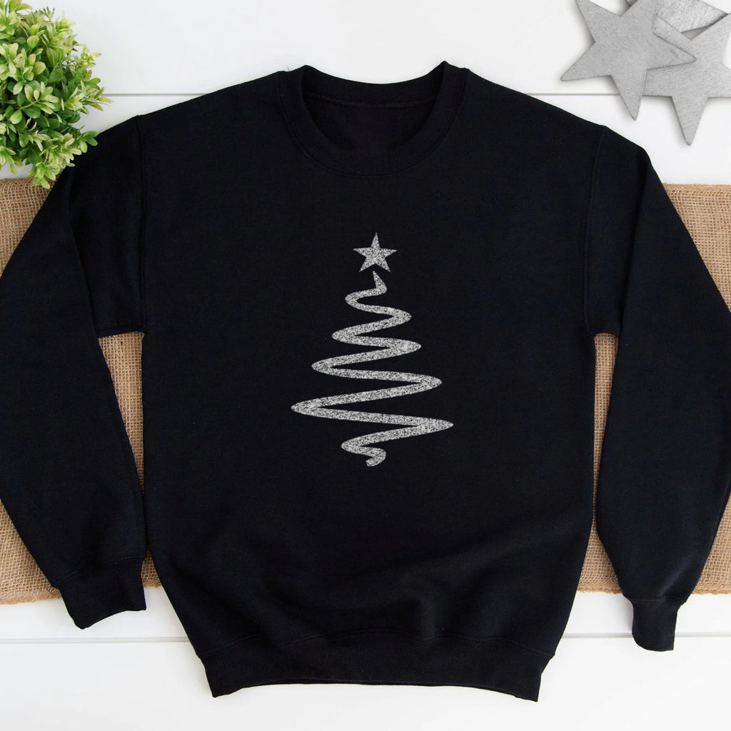 Silver Glitter Christmas Tree Black Sweatshirt - MEDIUM - Express Delivery Available At Betty Bramble