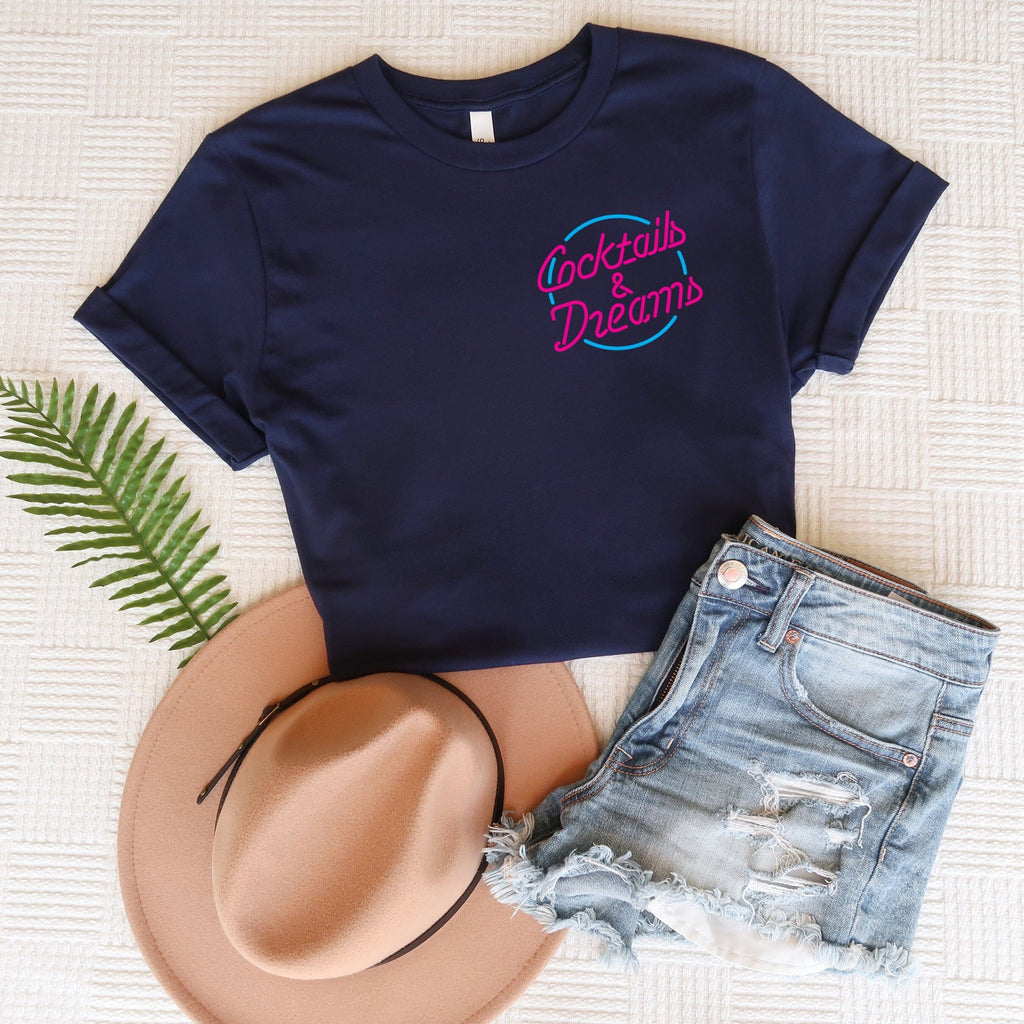 XLARGE - Cocktails and Dreams Navy Ladies T Shirt - SECONDS - Express Delivery Available At Betty Bramble