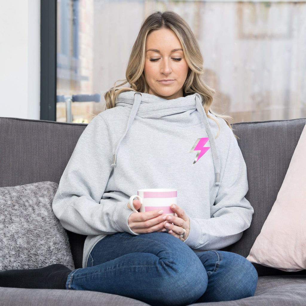 Neon Pink Lightning Bolt Cowl Neck Hoodie