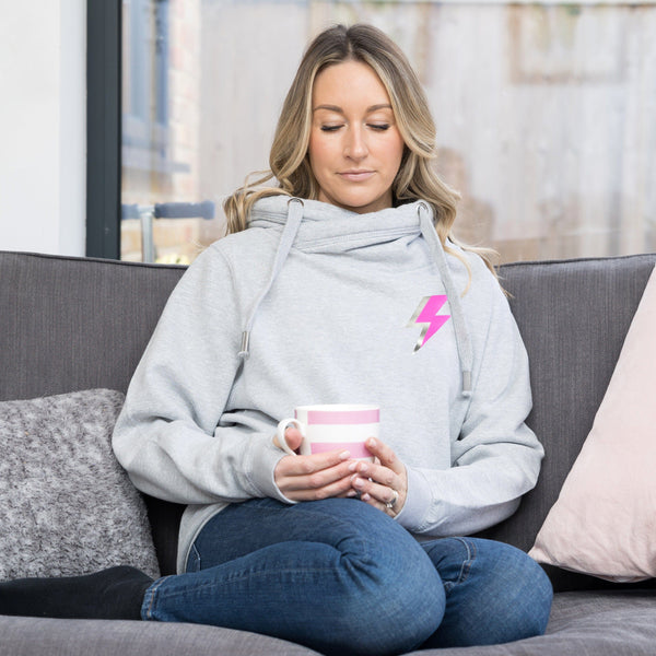 Neon Pink Lightning Bolt Cowl Neck Hoodie