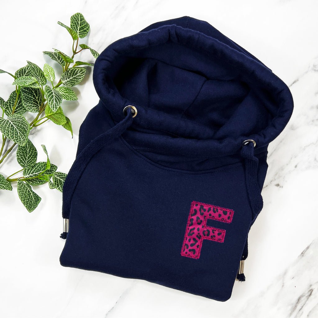 Hot Pink Leopard Applique Luxe Cowl Neck Sweatshirt