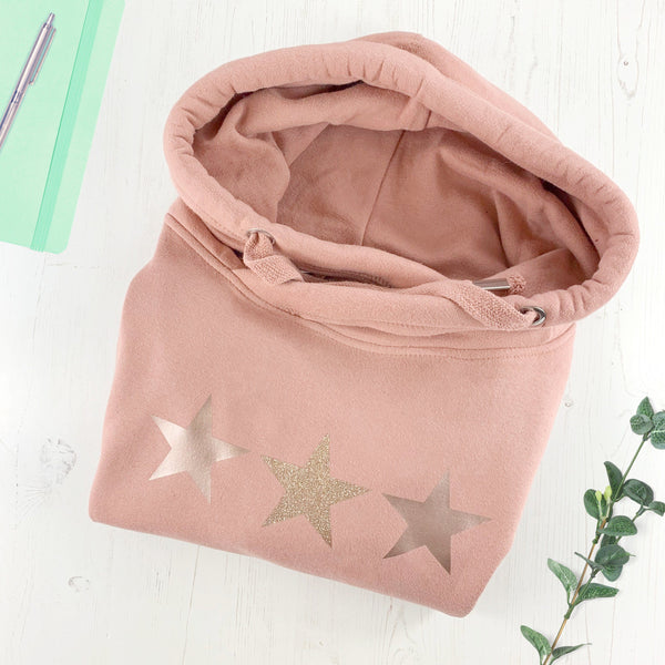 Dusky Pink Glitter Stars Luxe Cowl Neck Hoodie