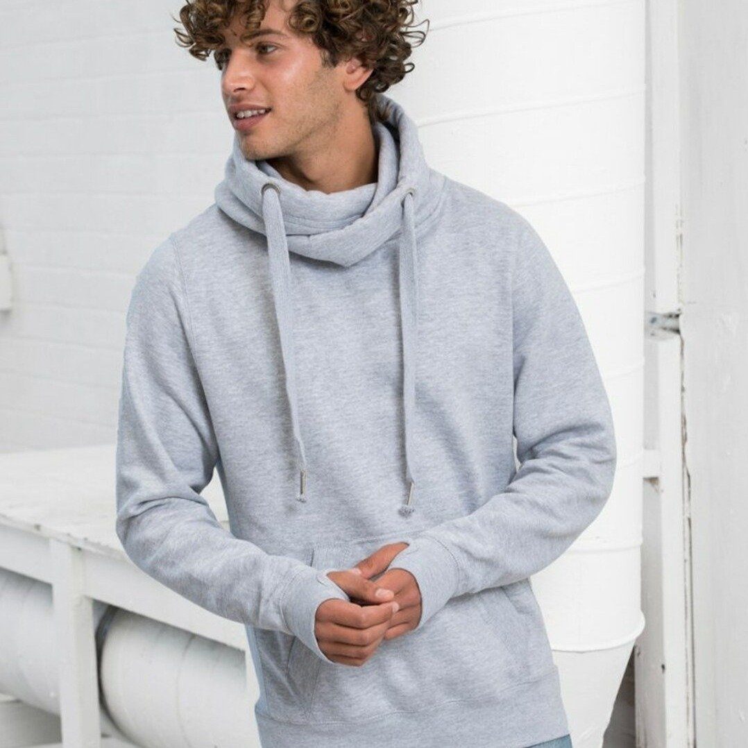 Men's Cowl Neck Hoodie Sweatshirt in Grey
