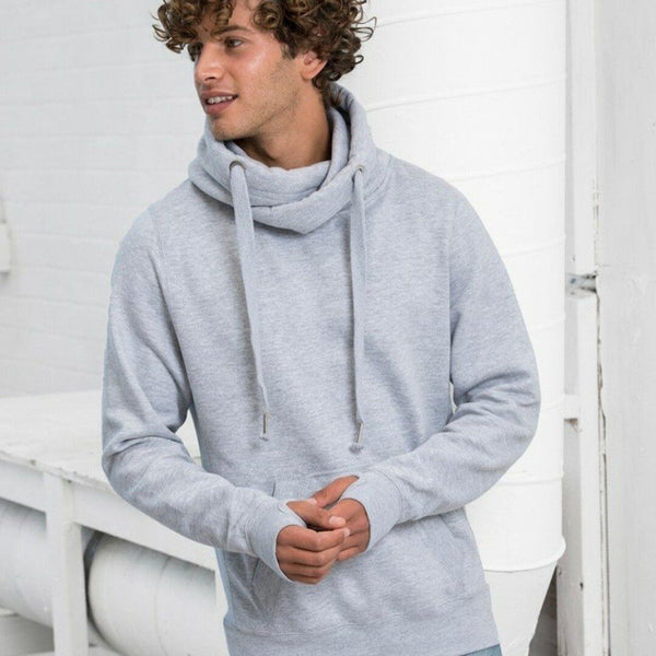 Men's Cowl Neck Hoodie Sweatshirt in Grey