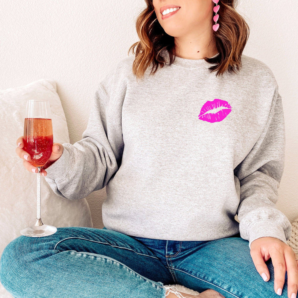 Ladies Neon Pink Kiss Lips Sweatshirt