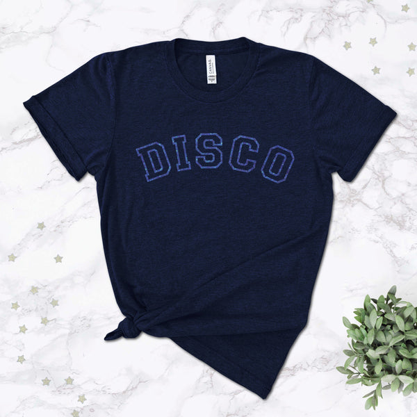 Disco Ladies Glitter T-Shirt in Navy Blue