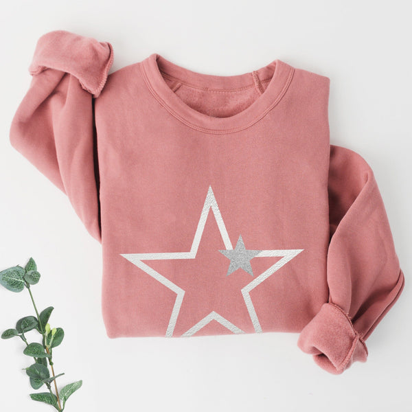 Ladies Dusky Pink and Silver Starstruck Sweatshirt