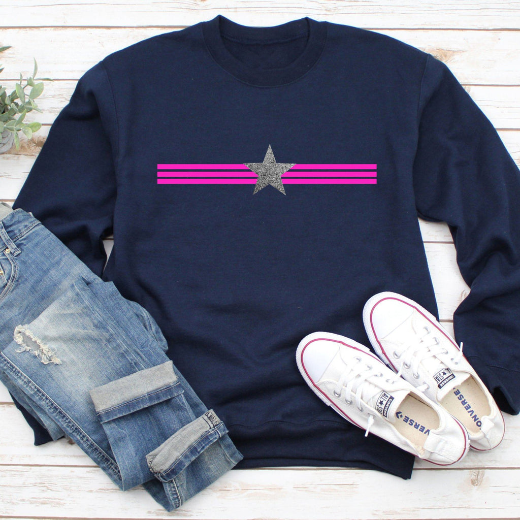 Neon Stripes and Glitter Star Sweatshirt