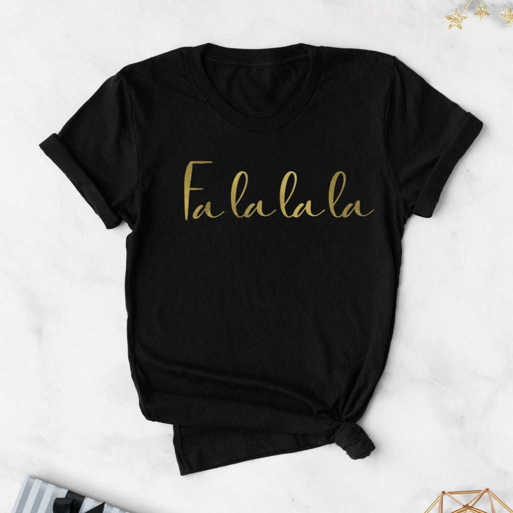Ladies Gold Fa La La Black Christmas T Shirt - Express Delivery Available At Betty Bramble