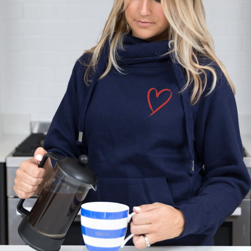 Red Heart Navy Cowl Neck Hoodie Sweatshirt - Express Delivery Available At Betty Bramble