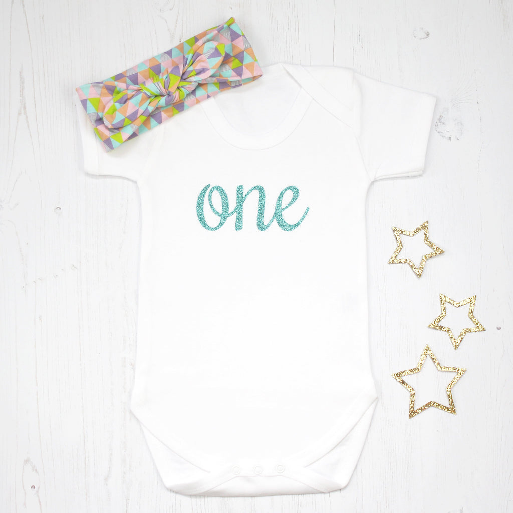 First Birthday Babygrow with Geometric Headband - Betty Bramble