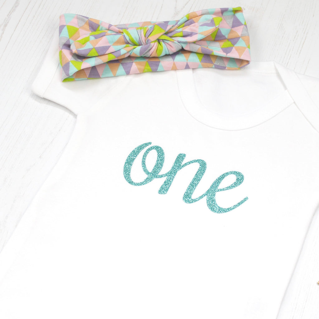 First Birthday Babygrow with Geometric Headband - Betty Bramble