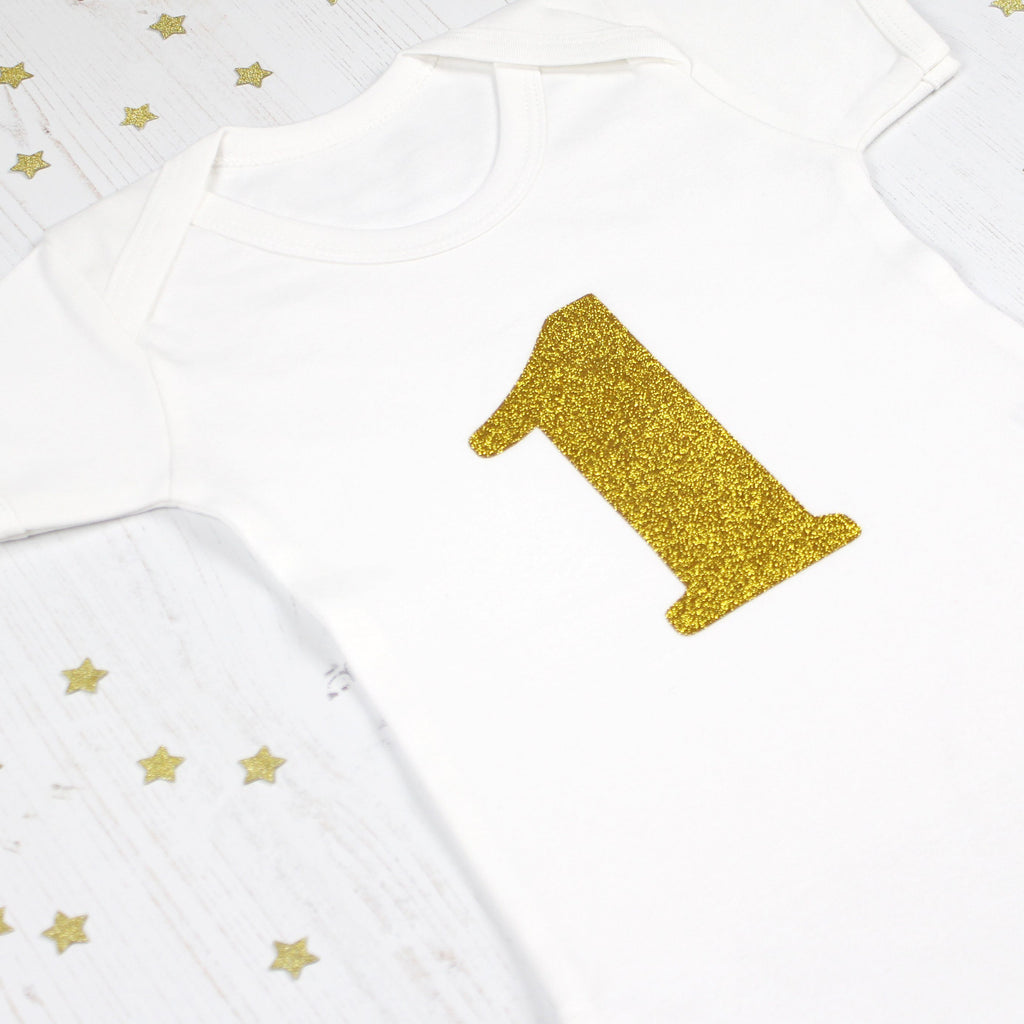 First Birthday Number One Sparkle Bodysuit, - Betty Bramble