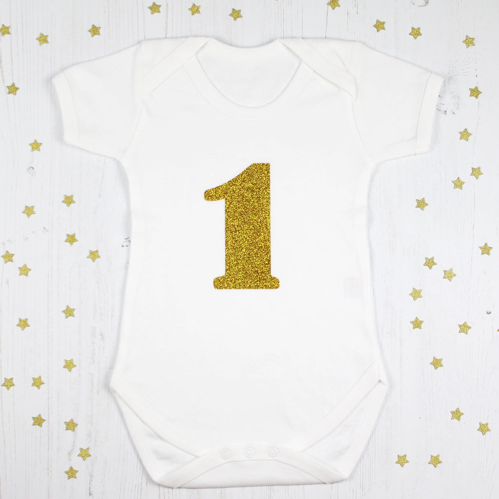 First Birthday Number One Sparkle Bodysuit, - Betty Bramble