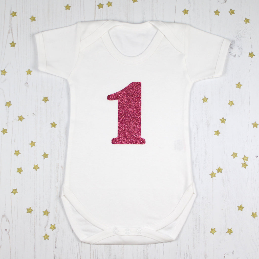 First Birthday Number One Sparkle Bodysuit, - Betty Bramble