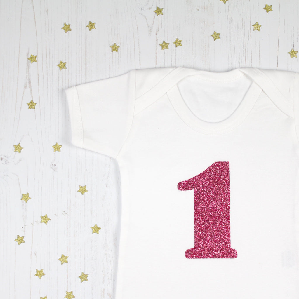 First Birthday Number One Sparkle Bodysuit, - Betty Bramble