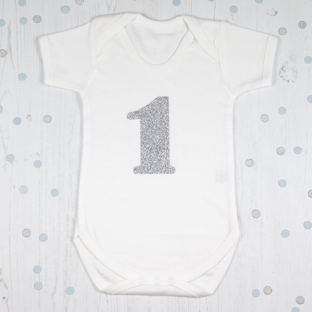 First Birthday Number One Sparkle Bodysuit, - Betty Bramble