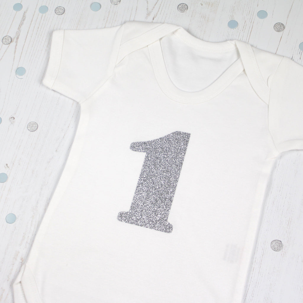 First Birthday Number One Sparkle Bodysuit, - Betty Bramble