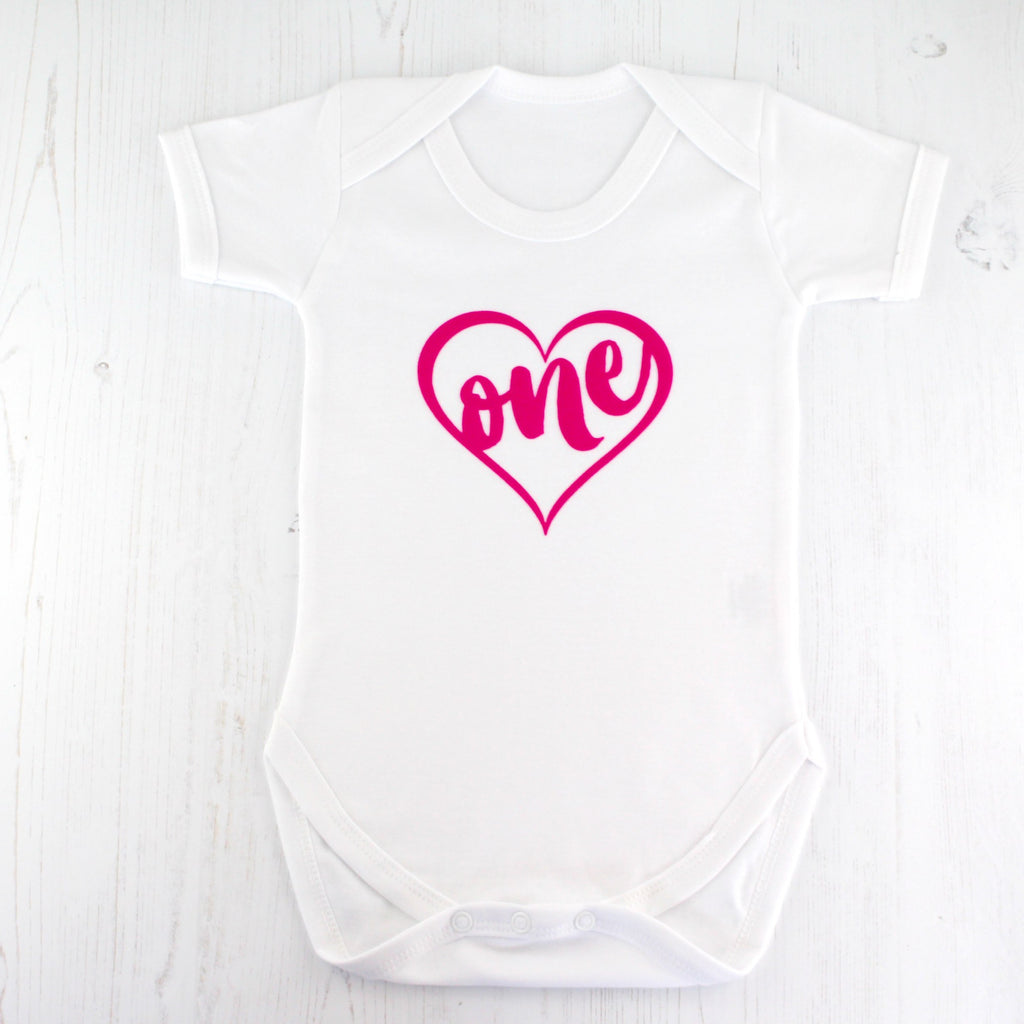 First Birthday Pink Heart Bodysuit - Betty Bramble