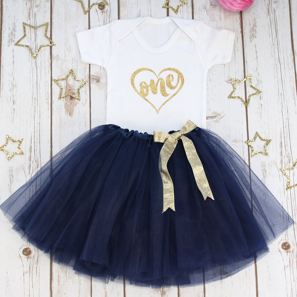 First Birthday Gold Heart Tutu Outfit - Betty Bramble
