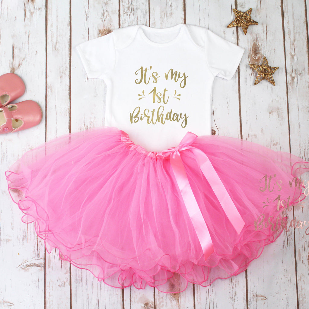 My First Birthday Pink Tutu Outfit, - Betty Bramble