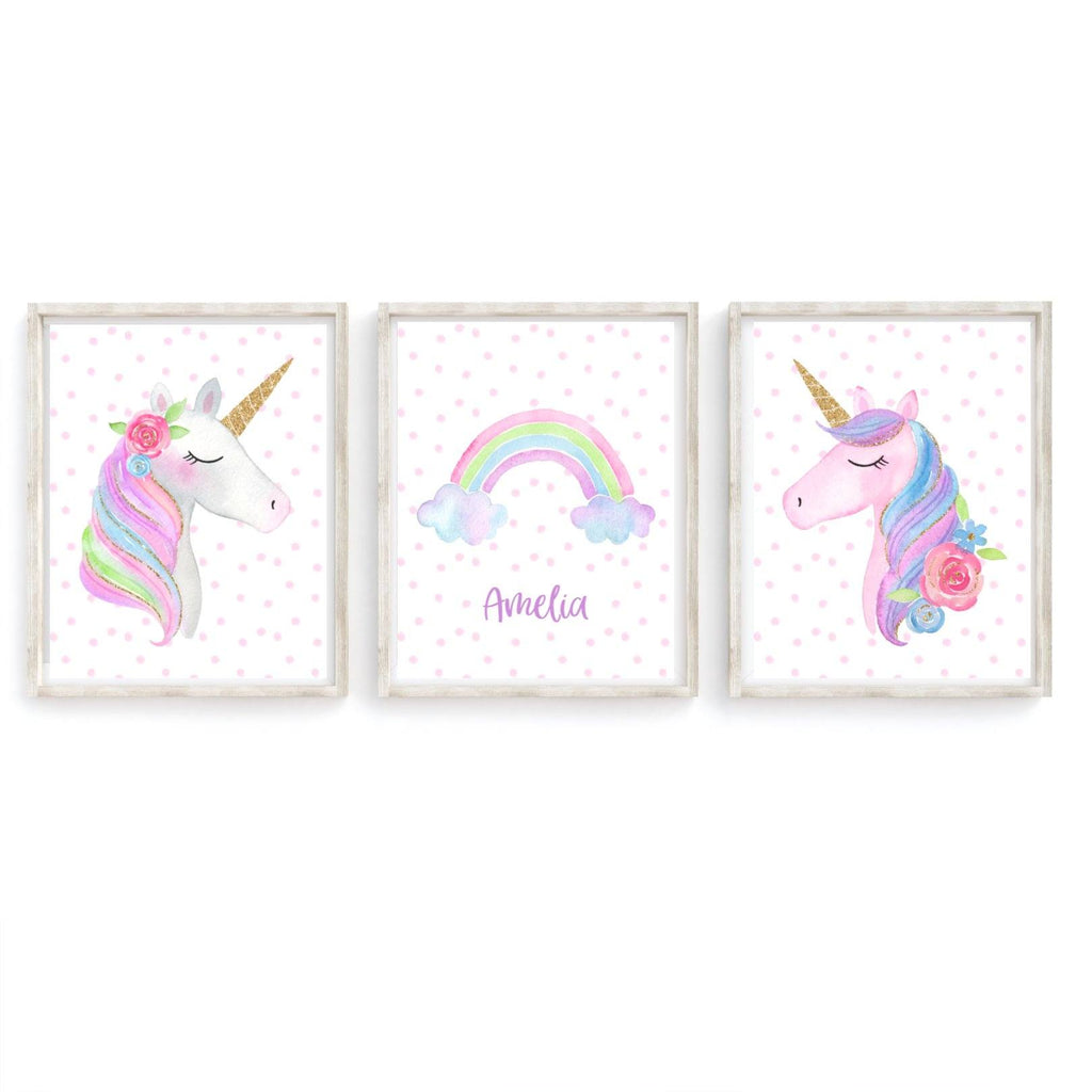 Unicorns and Rainbow Personalised Nursery Art Prints,Art Print - Betty Bramble