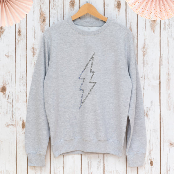 Grey Glitter Lightning Bolt Outline Sweatshirt