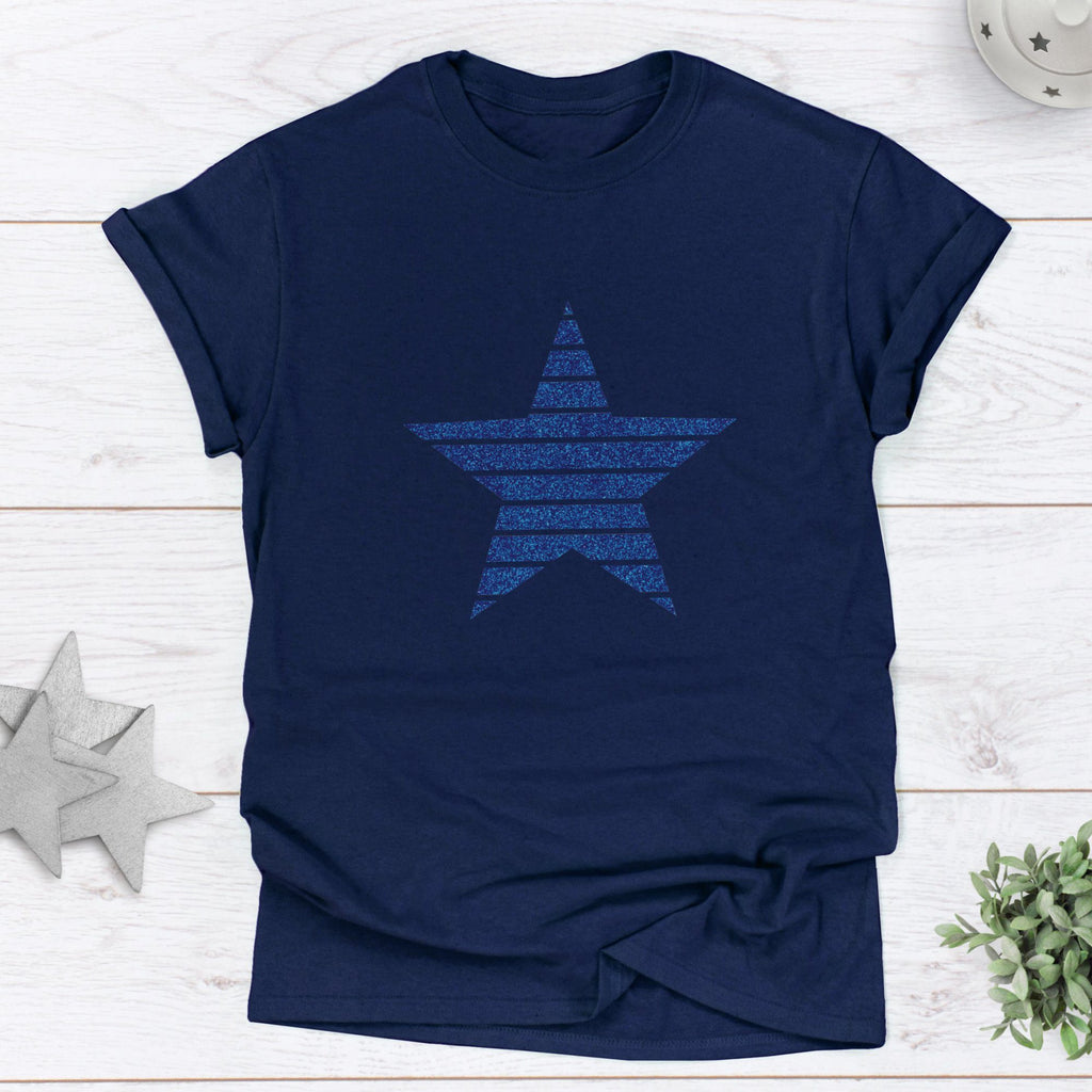 Ladies Large Navy Glitter Star T Shirt
