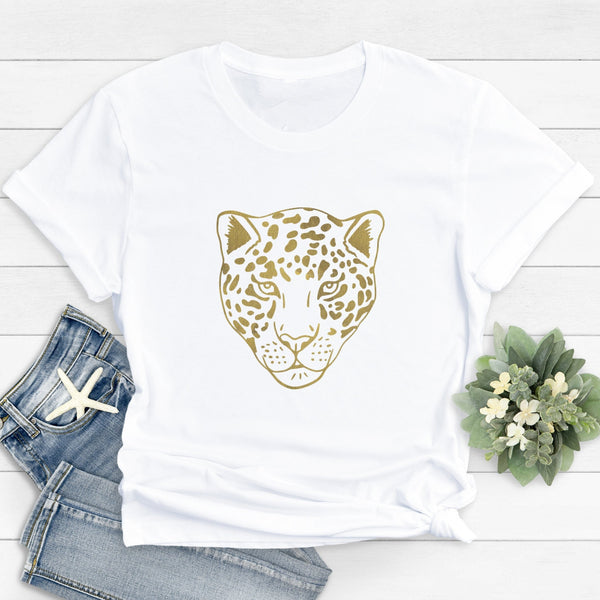 Gold Leopard Face Ladies T Shirt