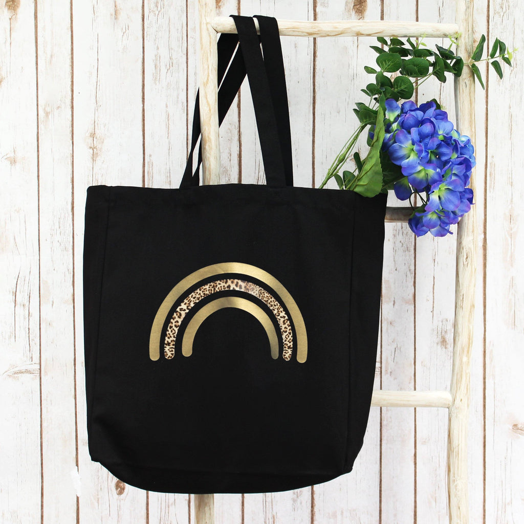 Large Shopper Tote Bag with Gold Rainbow - Express Delivery Available At Betty Bramble
