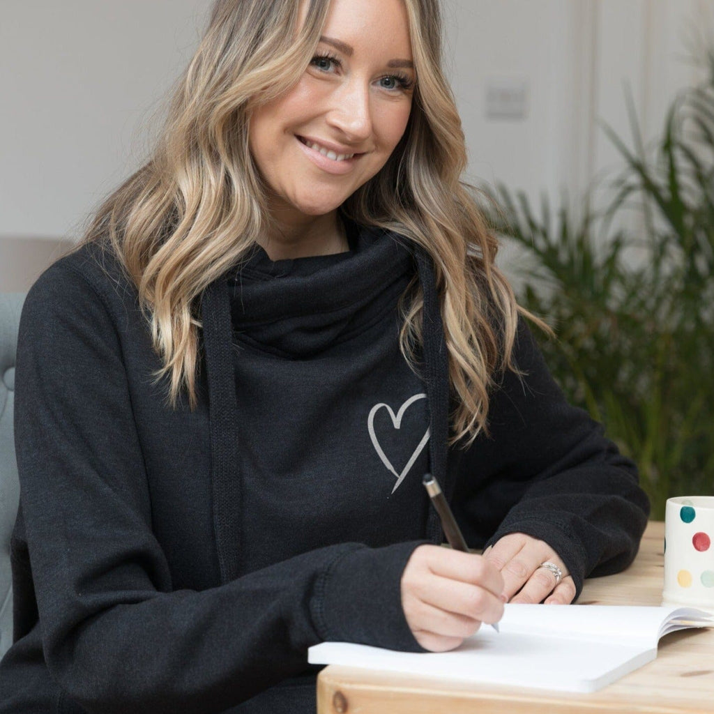 Smoke Grey Cowl Neck Hoodie with Silver Heart