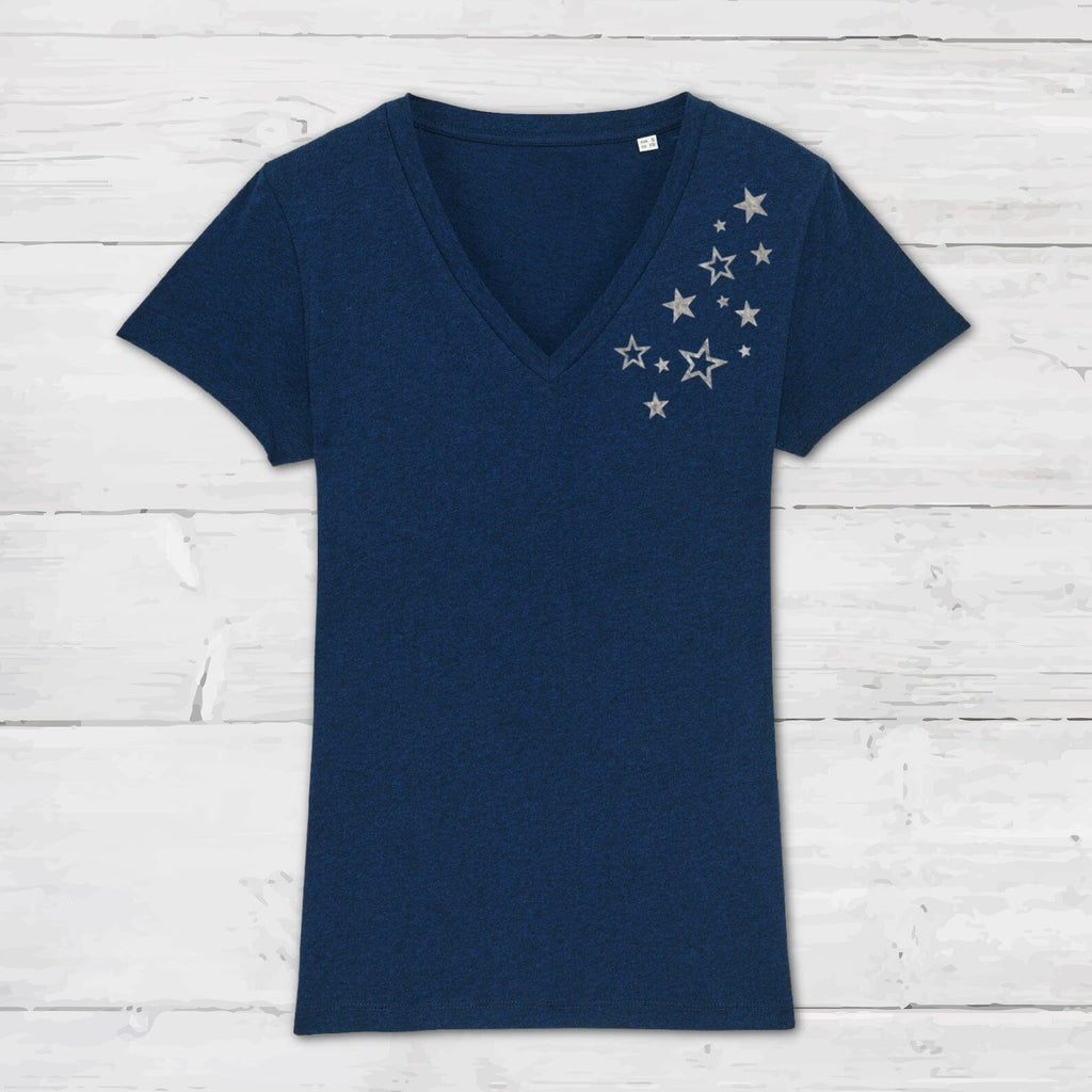 Organic Dark Blue T Shirt with Silver Stars