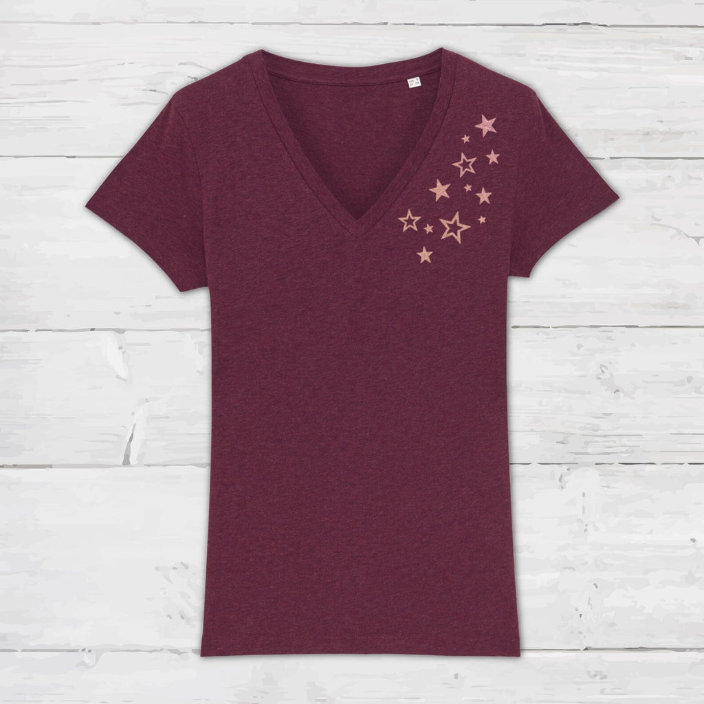 Organic Plum T Shirt with Rose Gold Stars