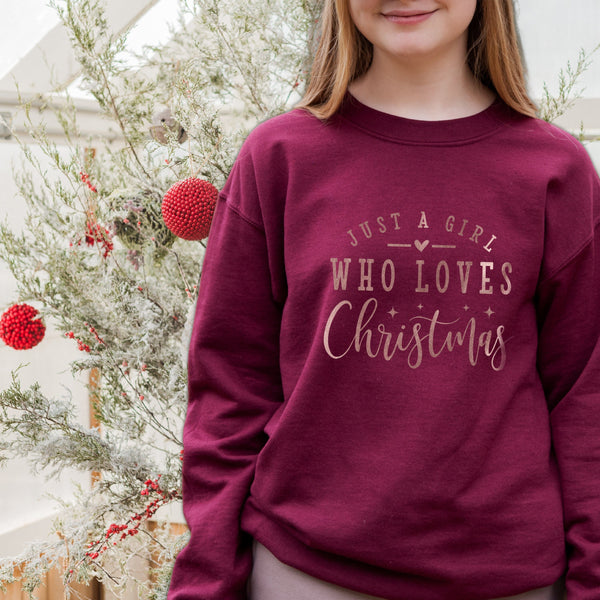 Just a Girl Who Loves Christmas Children's Plum Sweatshirt