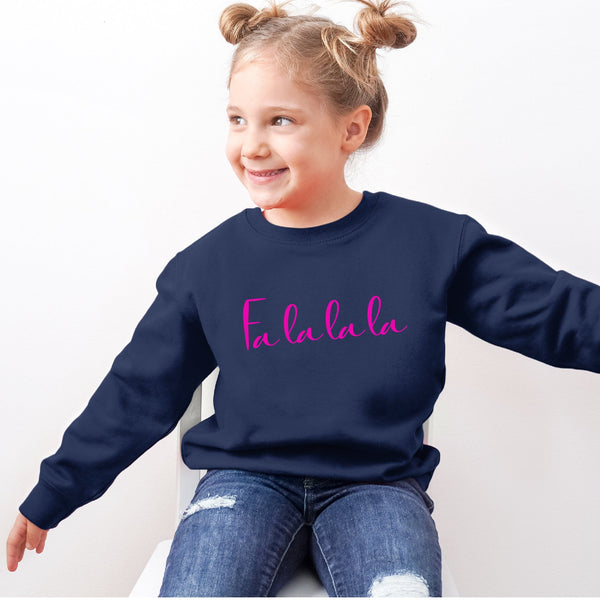 Fa La La Neon Pink Children's Navy Christmas Sweatshirt