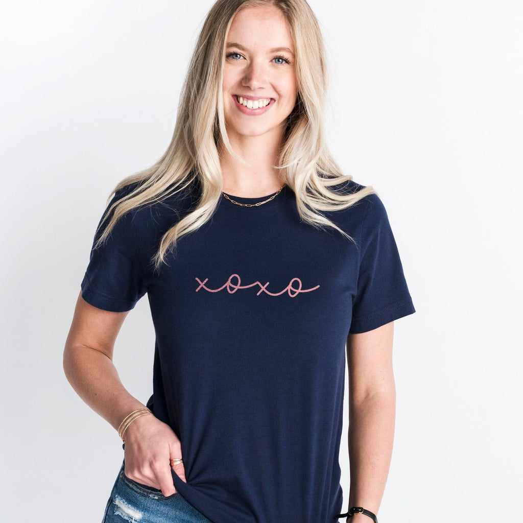 XOXO Ladies Rose Gold and Navy T-Shirt