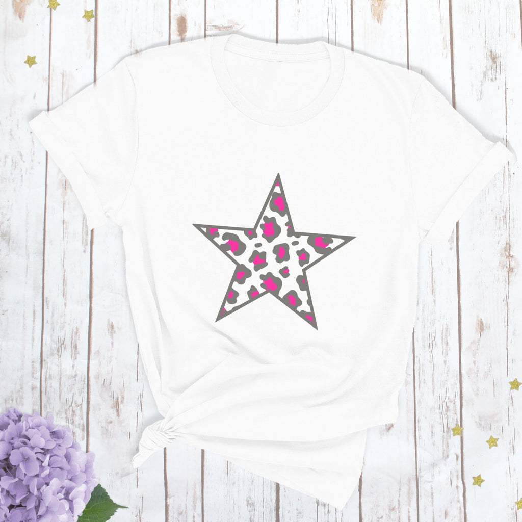 Ladies Neon Pink Leopard Star T Shirt, - Betty Bramble