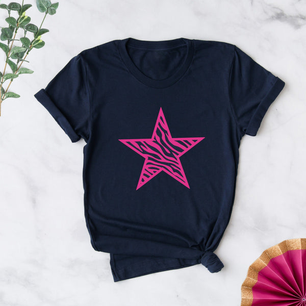 Pink Neon Ladies Zebra Star T Shirt, - Betty Bramble