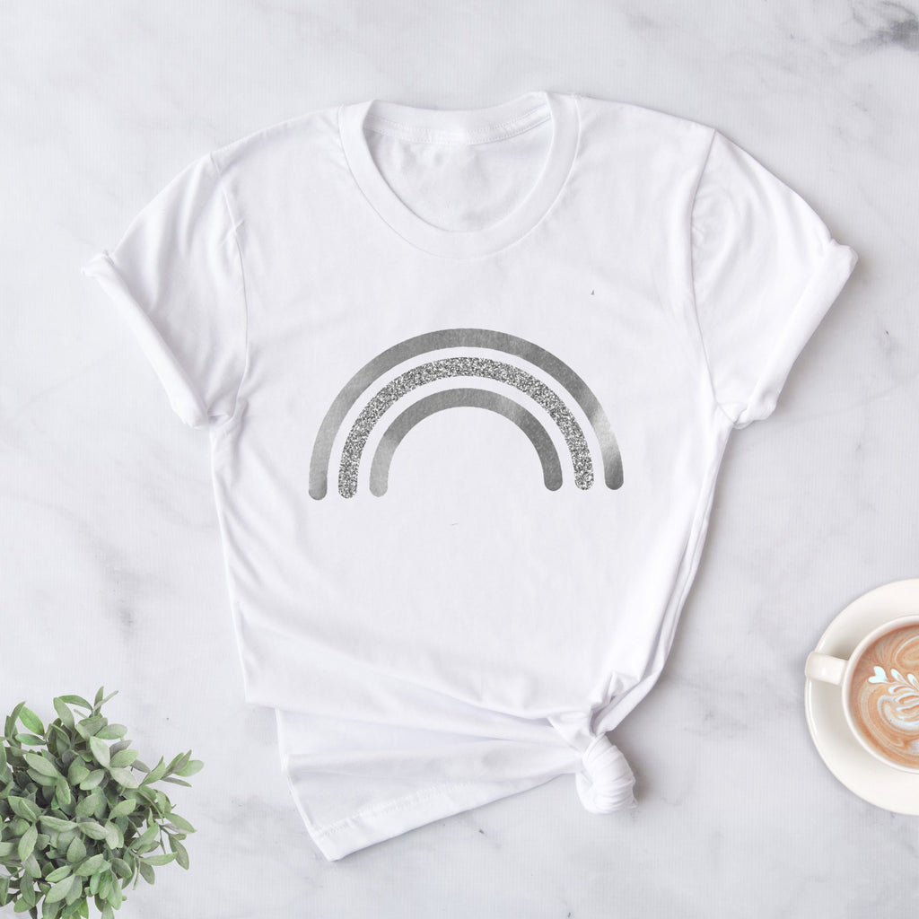 Silver Glitter Rainbow T-Shirt