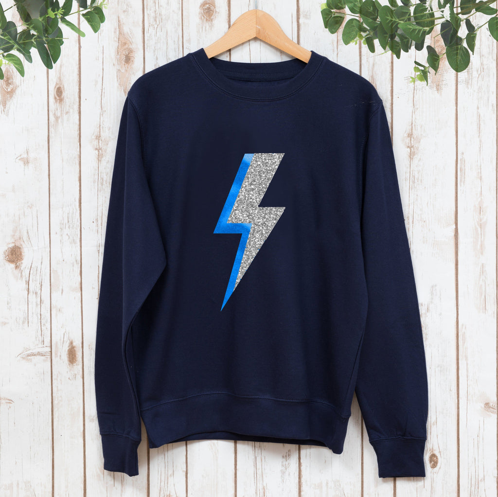 Ladies Lightning Bolt Sweatshirt in Blue,Ladies Sweatshirt - Betty Bramble