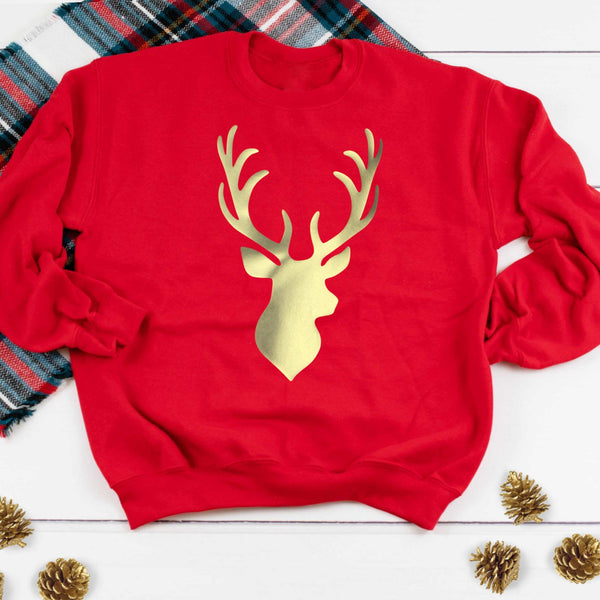 Ladies Christmas Jumper - Gold Stag with Red,Christmas - Betty Bramble